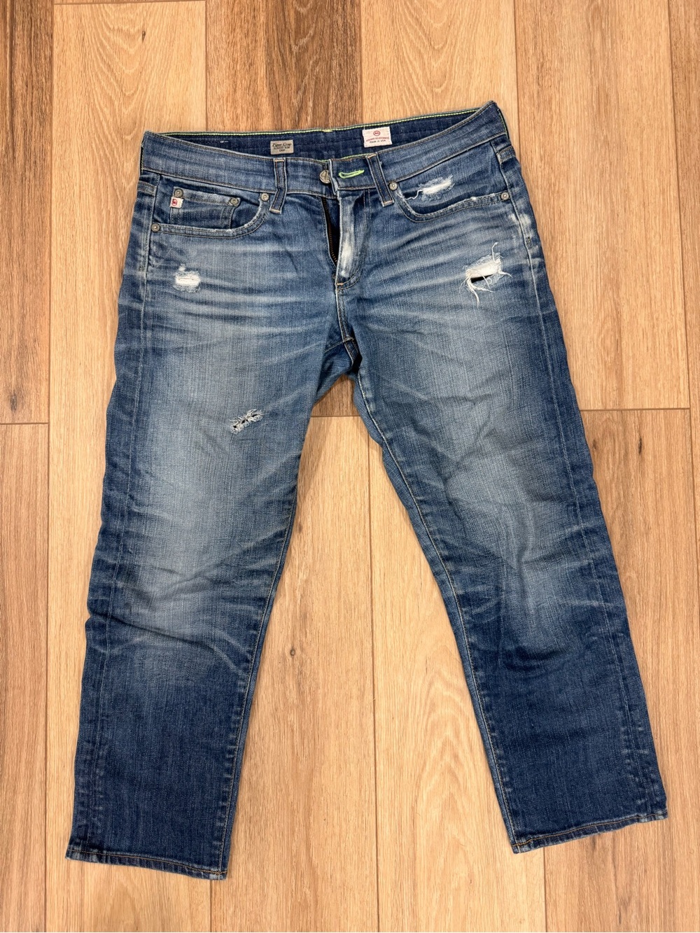 AG Adriano Goldschmied Distressed Cropped Blue Jeans